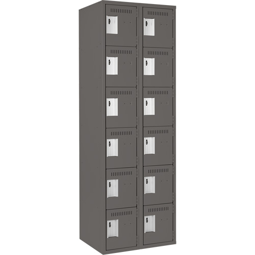 Clean Line Lockerette, 6 -tier, Bank of 2, 24" x 18" x 72", Steel, Charcoal, Rivet (Assembled) Cintas