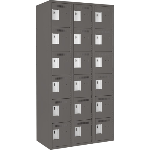 Clean Line Lockerette, 6 -tier, Bank of 3, 36" x 18" x 72", Steel, Charcoal, Rivet (Assembled) Cintas