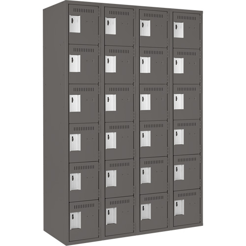 Clean Line Lockerette, 6 -tier, Bank of 4, 48" x 18" x 72", Steel, Charcoal, Rivet (Assembled) Cintas