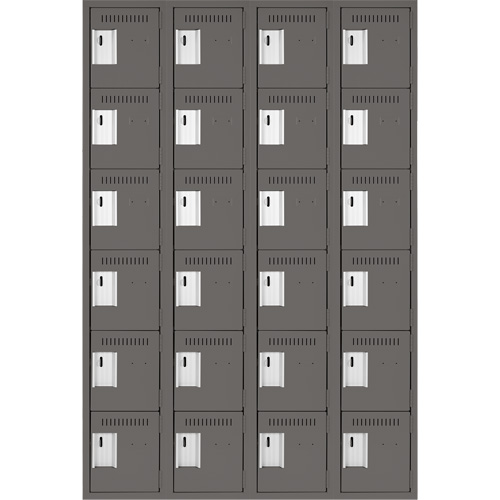 Clean Line Lockerette, 6 -tier, Bank of 4, 48" x 18" x 72", Steel, Charcoal, Rivet (Assembled) Cintas