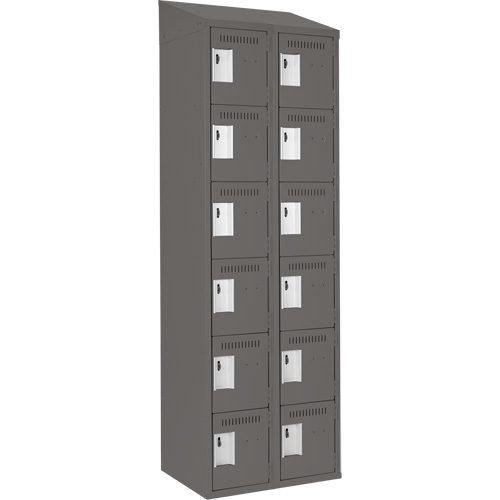 Clean Line Lockerette, 6 -tier, Bank of 2, 24" x 18" x 78", Steel, Charcoal, Rivet (Assembled) Cintas