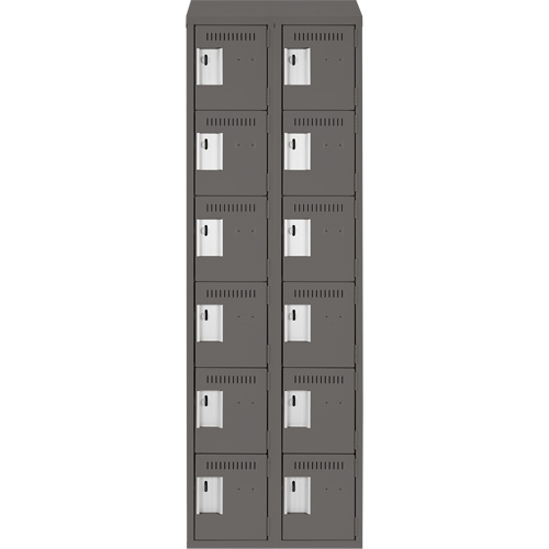 Clean Line Lockerette, 6 -tier, Bank of 2, 24" x 18" x 78", Steel, Charcoal, Rivet (Assembled) Cintas