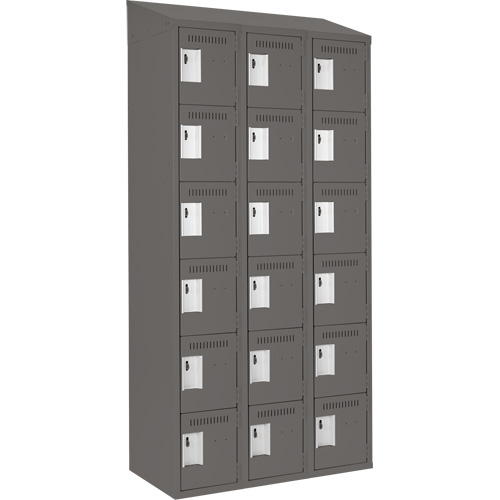 Clean Line Lockerette, 6 -tier, Bank of 3, 36" x 18" x 78", Steel, Charcoal, Rivet (Assembled) Cintas