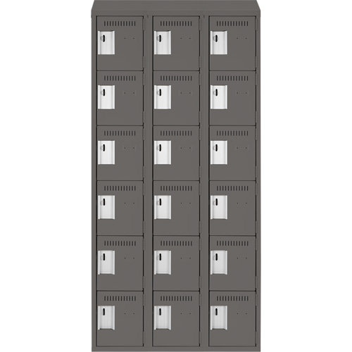 Clean Line Lockerette, 6 -tier, Bank of 3, 36" x 18" x 78", Steel, Charcoal, Rivet (Assembled) Cintas