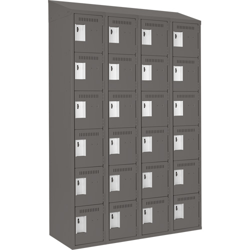 Clean Line Lockerette, 6 -tier, Bank of 4, 48" x 18" x 78", Steel, Charcoal, Rivet (Assembled) Cintas