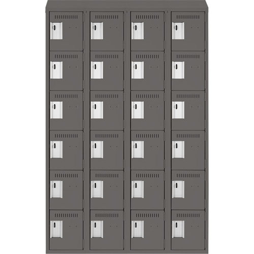 Clean Line Lockerette, 6 -tier, Bank of 4, 48" x 18" x 78", Steel, Charcoal, Rivet (Assembled) Cintas