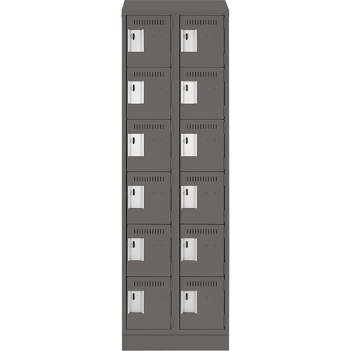 Clean Line Lockerette, 6 -tier, Bank of 2, 24" x 18" x 82", Steel, Charcoal, Rivet (Assembled) Cintas