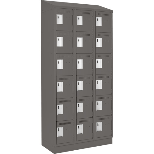 Clean Line Lockerette, 6 -tier, Bank of 3, 36" x 18" x 82", Steel, Charcoal, Rivet (Assembled) Cintas