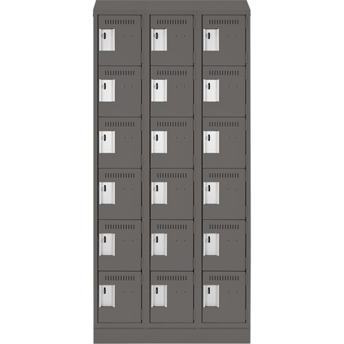 Clean Line Lockerette, 6 -tier, Bank of 3, 36" x 18" x 82", Steel, Charcoal, Rivet (Assembled) Cintas