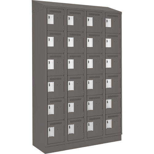 Clean Line Lockerette, 6 -tier, Bank of 4, 48" x 18" x 82", Steel, Charcoal, Rivet (Assembled) Cintas