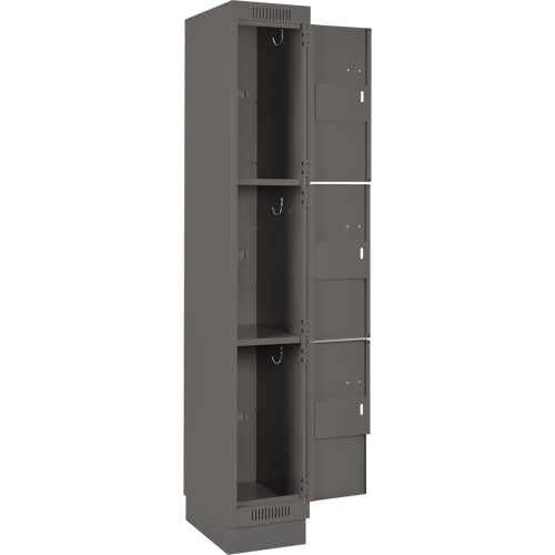 Clean Line Lockers, 3 -tier, Bank of 4, 48" x 18" x 76", Steel, Charcoal, Rivet (Assembled) Cintas