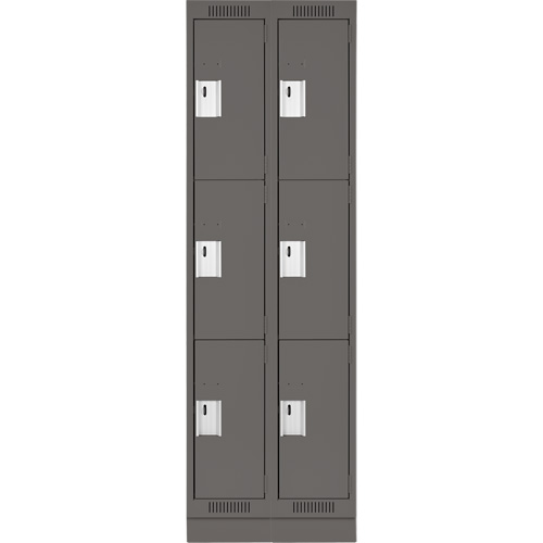 Clean Line Lockers, 3 -tier, Bank of 2, 24" x 18" x 76", Steel, Charcoal, Rivet (Assembled) Cintas