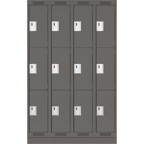 Clean Line Lockers, 3 -tier, Bank of 4, 48" x 18" x 76", Steel, Charcoal, Rivet (Assembled) Cintas