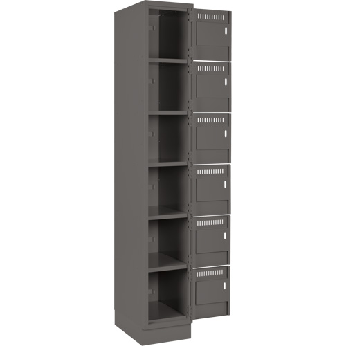 Clean Line Lockerette, 6 -tier, Bank of 4, 48" x 18" x 76", Steel, Charcoal, Rivet (Assembled) Cintas