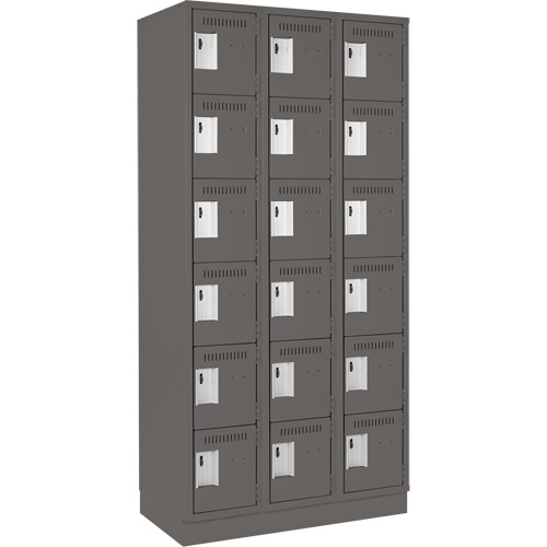 Clean Line Lockerette, 6 -tier, Bank of 3, 36" x 18" x 76", Steel, Charcoal, Rivet (Assembled) Cintas