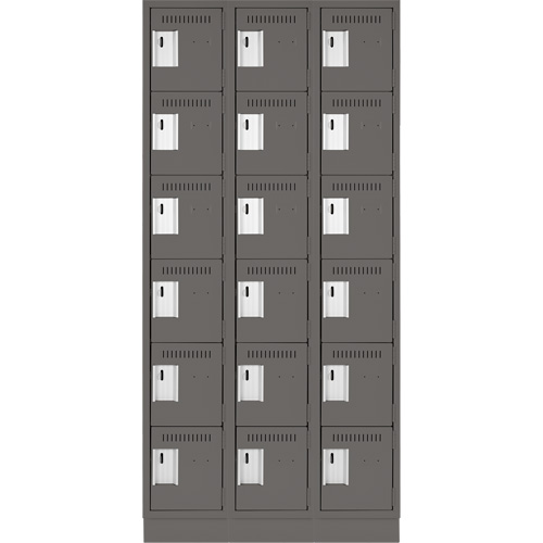Clean Line Lockerette, 6 -tier, Bank of 3, 36" x 18" x 76", Steel, Charcoal, Rivet (Assembled) Cintas