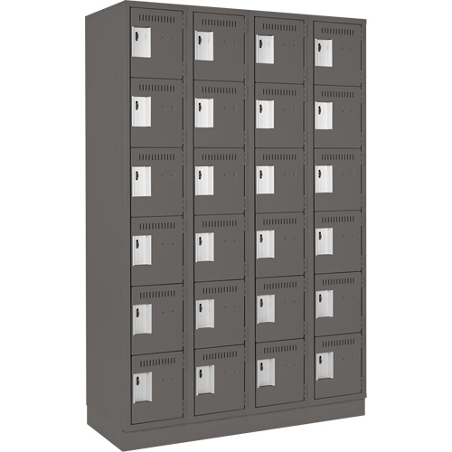 Clean Line Lockerette, 6 -tier, Bank of 4, 48" x 18" x 76", Steel, Charcoal, Rivet (Assembled) Cintas