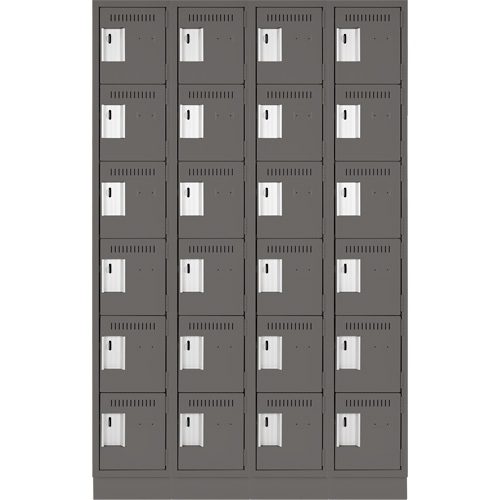 Clean Line Lockerette, 6 -tier, Bank of 4, 48" x 18" x 76", Steel, Charcoal, Rivet (Assembled) Cintas