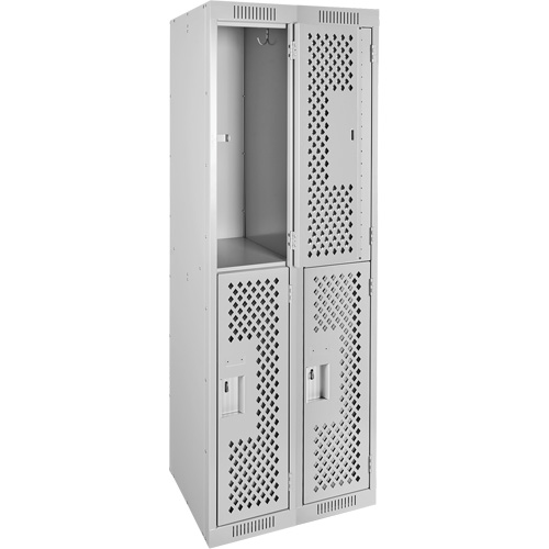 Casiers Clean Line, 2 niveaux, Bloc de 2, 24" x 15" x 72", Acier, Gris, Rivet (assembl&eacute;), Perfor&eacute; Cintas