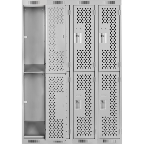 Casiers Clean Line, 2 niveaux, Bloc de 4, 48" x 15" x 72", Acier, Gris, Rivet (assembl&eacute;), Perfor&eacute; Cintas