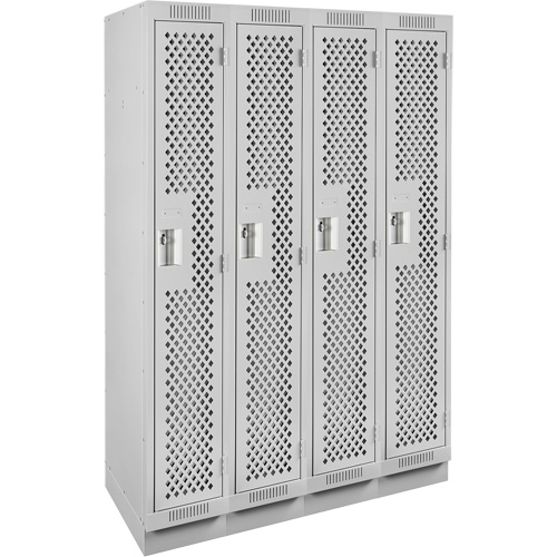 Clean Line Lockers, Bank of 4, 48" x 15" x 76", Steel, Grey, Rivet (Assembled), Perforated Cintas