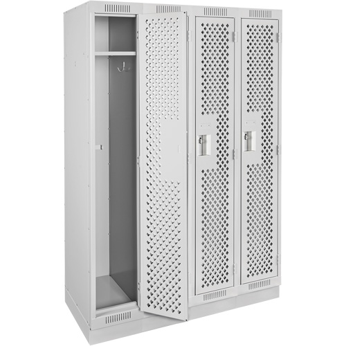Clean Line Lockers, Bank of 4, 48" x 15" x 76", Steel, Grey, Rivet (Assembled), Perforated Cintas