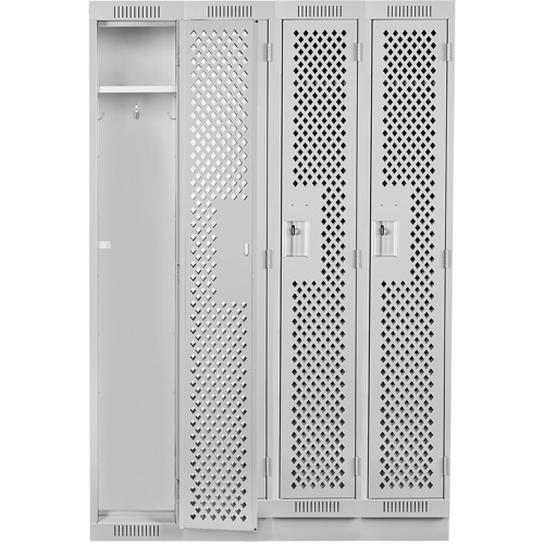 Clean Line Lockers, Bank of 4, 48" x 15" x 76", Steel, Grey, Rivet (Assembled), Perforated Cintas