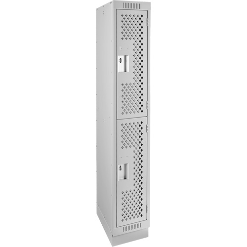 Clean Line Lockers, 2 -tier, 12" x 12" x 76", Steel, Grey, Rivet (Assembled), Perforated Cintas