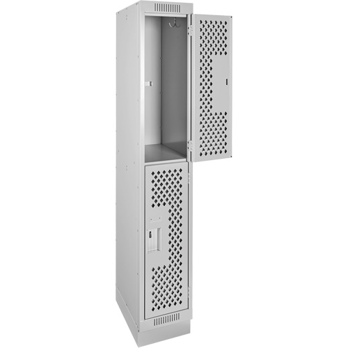 Clean Line Lockers, 2 -tier, 12" x 12" x 76", Steel, Grey, Rivet (Assembled), Perforated Cintas