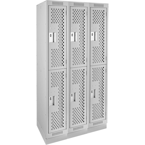 Clean Line Lockers, 2 -tier, Bank of 3, 36" x 12" x 76", Steel, Grey, Rivet (Assembled), Perforated Cintas
