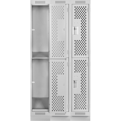 Clean Line Lockers, 2 -tier, Bank of 3, 36" x 12" x 76", Steel, Grey, Rivet (Assembled), Perforated Cintas