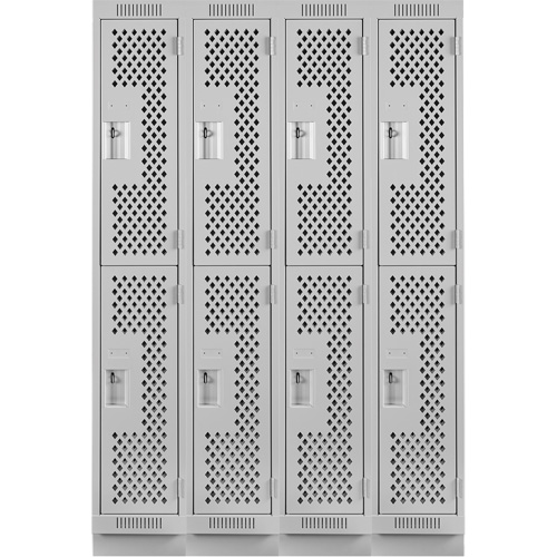 Clean Line Lockers, 2 -tier, Bank of 4, 48" x 12" x 76", Steel, Grey, Rivet (Assembled), Perforated Cintas
