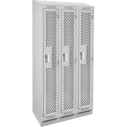 Clean Line Lockers, Bank of 3, 36" x 18" x 82", Steel, Grey, Rivet (Assembled), Perforated Cintas