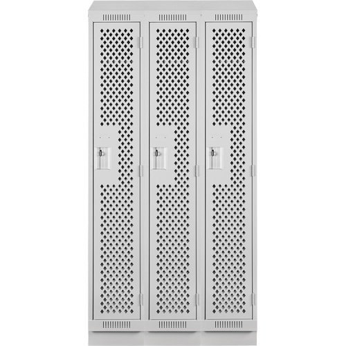 Clean Line Lockers, Bank of 3, 36" x 18" x 82", Steel, Grey, Rivet (Assembled), Perforated Cintas