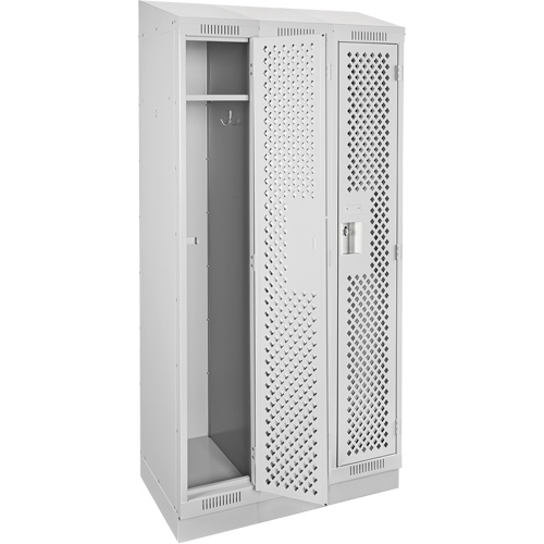 Clean Line Lockers, Bank of 3, 36" x 18" x 82", Steel, Grey, Rivet (Assembled), Perforated Cintas