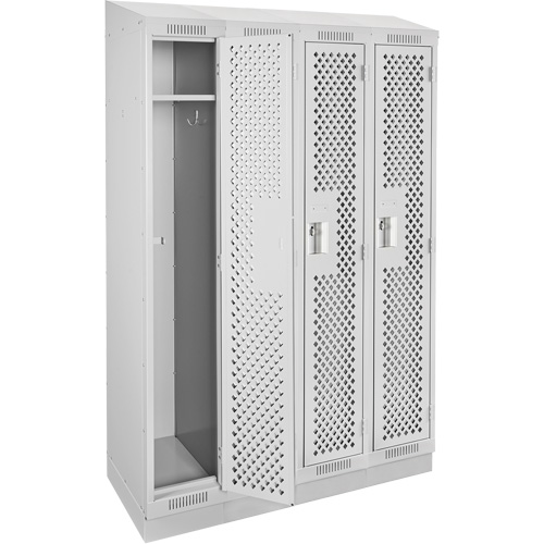 Clean Line Lockers, Bank of 4, 48" x 12" x 82", Steel, Grey, Rivet (Assembled), Perforated Cintas