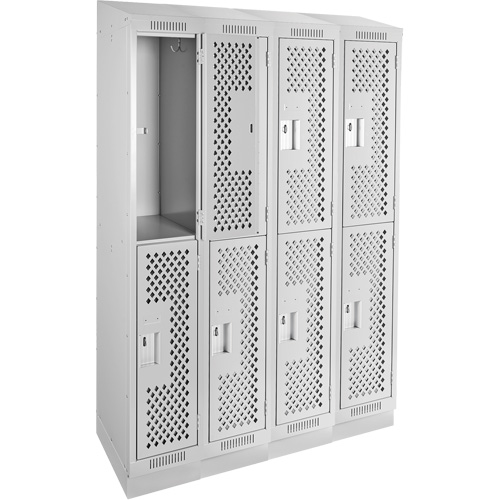 Clean Line Lockers, 2 -tier, Bank of 4, 48" x 18" x 82", Steel, Grey, Rivet (Assembled), Perforated Cintas