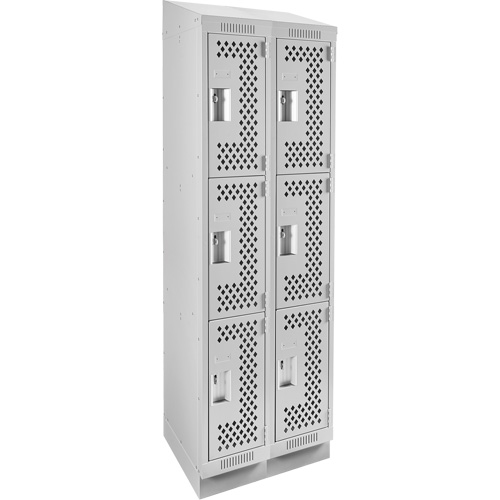 Clean Line Lockers, 3 -tier, Bank of 2, 24" x 15" x 82", Steel, Grey, Rivet (Assembled), Perforated Cintas