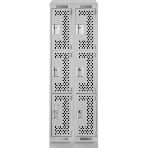 Clean Line Lockers, 3 -tier, Bank of 2, 24" x 15" x 82", Steel, Grey, Rivet (Assembled), Perforated Cintas