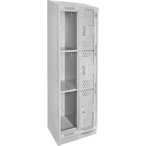 Clean Line Lockers, 3 -tier, Bank of 2, 24" x 15" x 82", Steel, Grey, Rivet (Assembled), Perforated Cintas