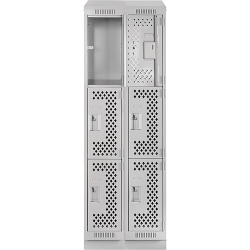 Clean Line Lockers, 3 -tier, Bank of 2, 24" x 15" x 82", Steel, Grey, Rivet (Assembled), Perforated Cintas