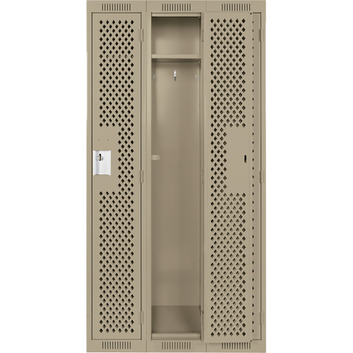 Clean Line Lockers, Bank of 3, 36" x 12" x 72", Steel, Beige, Rivet (Assembled), Perforated Cintas