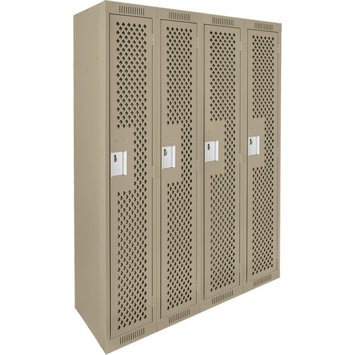 Clean Line Lockers, Bank of 4, 48" x 12" x 72", Steel, Beige, Rivet (Assembled), Perforated Cintas