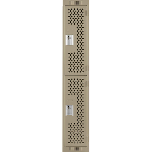 Casiers Clean Line, 2 niveaux, 12" x 12" x 72", Acier, Beige, Rivet (assembl&eacute;), Perfor&eacute; Cintas