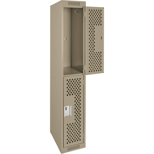 Casiers Clean Line, 2 niveaux, 12" x 12" x 72", Acier, Beige, Rivet (assembl&eacute;), Perfor&eacute; Cintas
