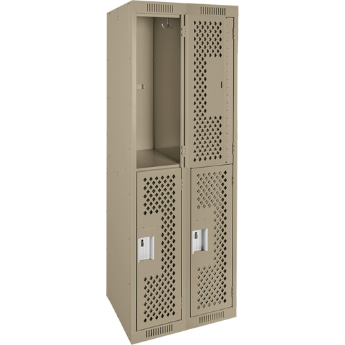 Casiers Clean Line, 2 niveaux, Bloc de 2, 24" x 12" x 72", Acier, Beige, Rivet (assembl&eacute;), Perfor&eacute; Cintas