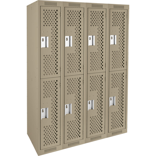 Casiers Clean Line, 2 niveaux, Bloc de 4, 48" x 12" x 72", Acier, Beige, Rivet (assembl&eacute;), Perfor&eacute; Cintas