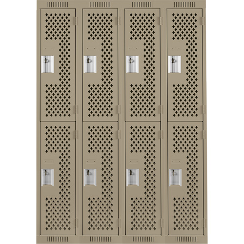 Casiers Clean Line, 2 niveaux, Bloc de 4, 48" x 12" x 72", Acier, Beige, Rivet (assembl&eacute;), Perfor&eacute; Cintas