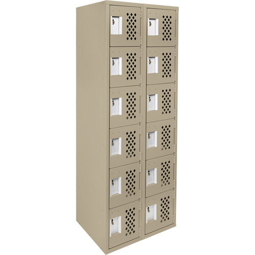 Petits casiers &eacute;conomiques assembl&eacute;s et perfor&eacute;s Clean Line, 6 niveaux, Bloc de 2, 18" x 72" x 12", Acier Cintas