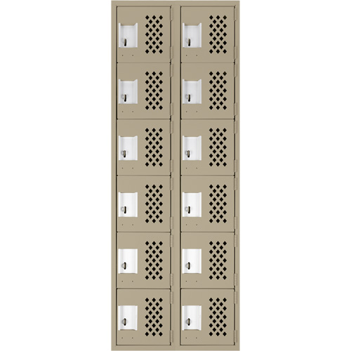 Petits casiers &eacute;conomiques assembl&eacute;s et perfor&eacute;s Clean Line, 6 niveaux, Bloc de 2, 18" x 72" x 12", Acier Cintas